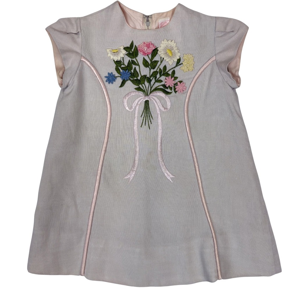 Ruth of Carolina Ruth Originals Vintage Girls Dress Irish Linen Pink Embroidered